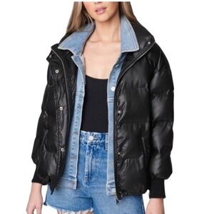 NWT Blank NYC Run The Show Black  Denim Quilted Puffer Jacket Size Medium